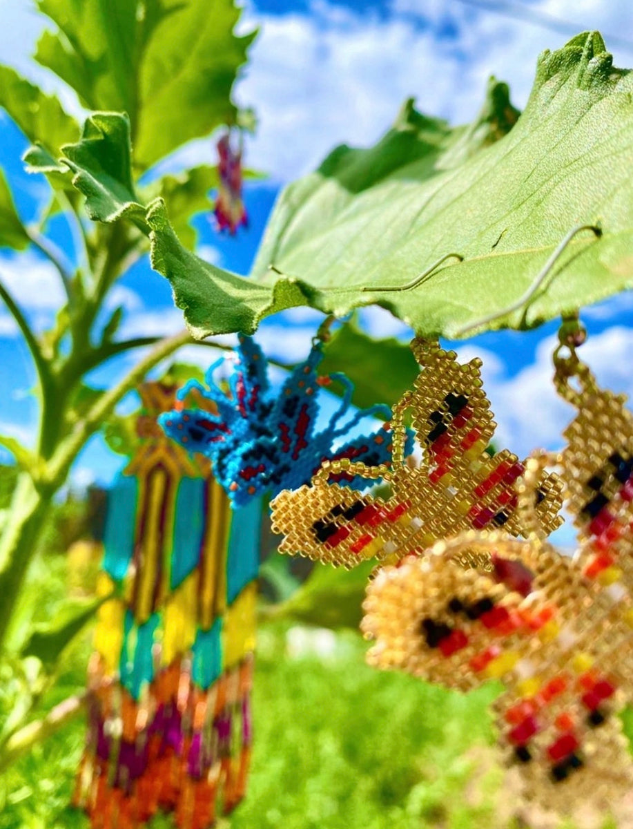 BUTTERFLY BEADED EARRINGS Red Sparkles Seed Beads Native American – Shop  Bouboulina