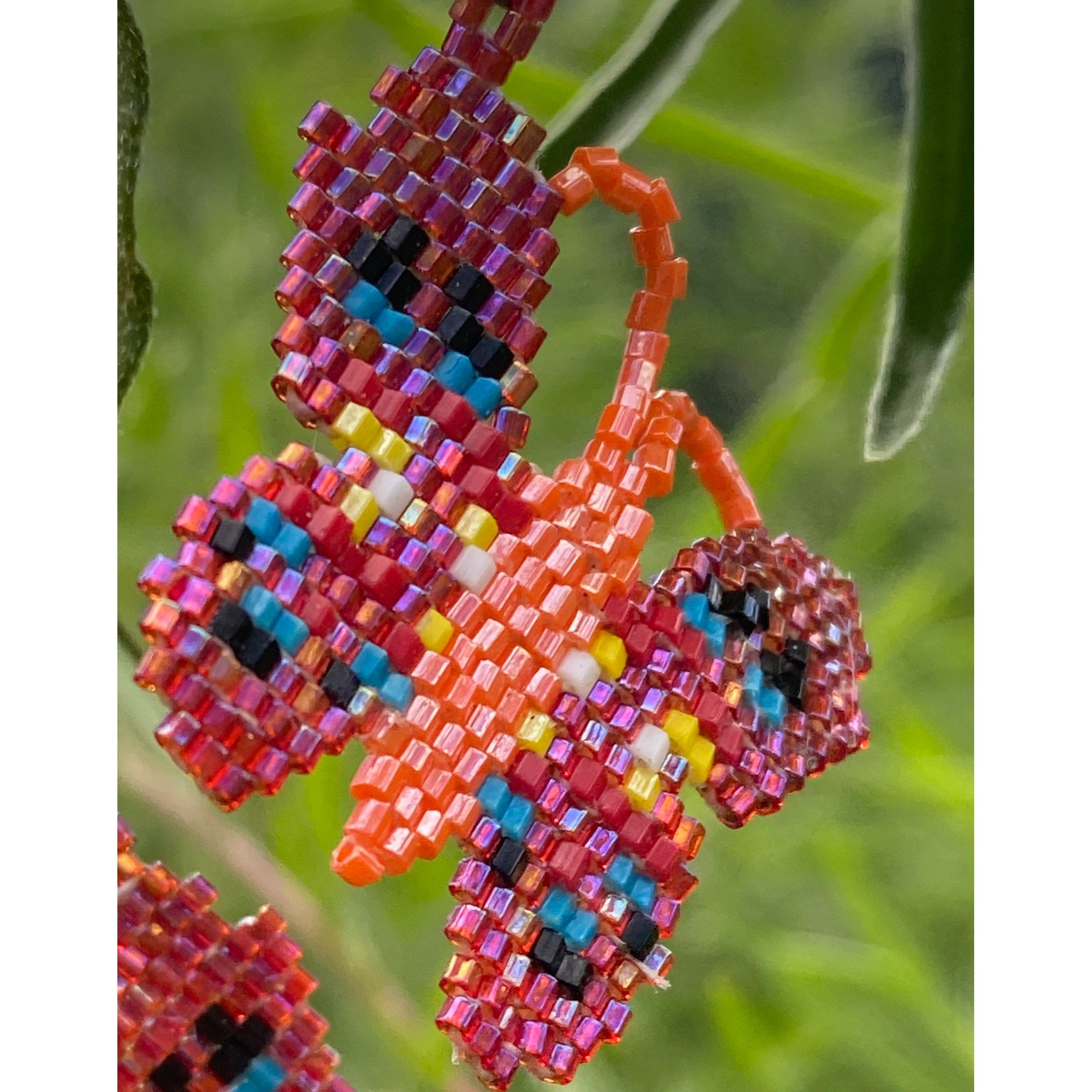 BUTTERFLY BEADED EARRINGS Red Sparkles Seed Beads Native American
