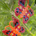 BUTTERFLY BEADED EARRINGS Red Sparkles Seed Beads Native American