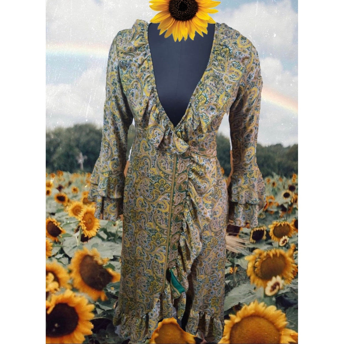 maxi ruffle wrap dress SILK Ruffle WRAP Dress Maxi Dress Long Ruffle All Over