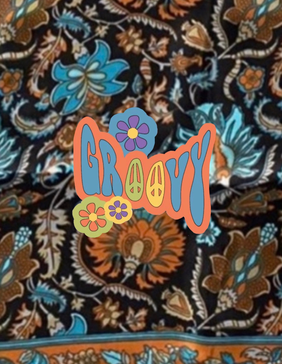 Rhiannon Scarf & Silk Skirt Set – Black Groovy Print | Boho Hippie