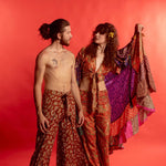 UNISEX WRAP PANTS SET Paisley 70s summer Eco 100% Silk Wrap Pants
