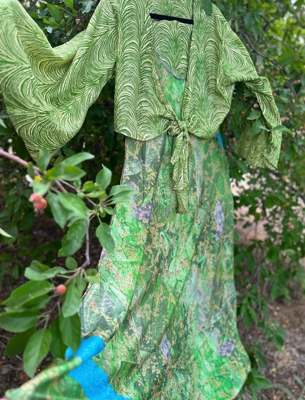 SILK SLIP DRESS SET, Dress and matching bell sleeve, fits 0-16, Green