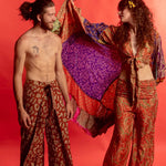 UNISEX WRAP PANTS SET Paisley 70s summer Eco 100% Silk Wrap Pants
