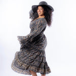Magic Mandala Bell Sleeve Dress – 100% Pure Silk | Retro Boho Holiday Maxi Dress | Fits XS to XL