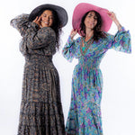 Magic Mandala Bell Sleeve Dress – 100% Pure Silk | Retro Boho Holiday Maxi Dress | Fits XS to XL