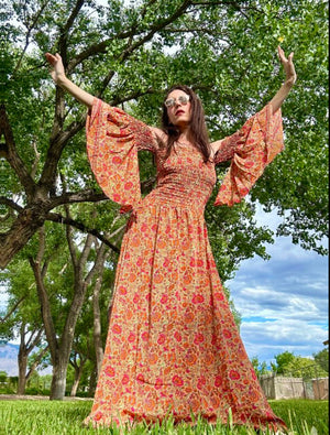 Butterfly Bell Sleeve Maxi Dress Silk Boho Fairy Dress | 70s Inspire Shop Bouboulina Butterfly Bell Sleeve Maxi Dress Silk Boho Fairy Dress | 70s Inspire Shop Bouboulina