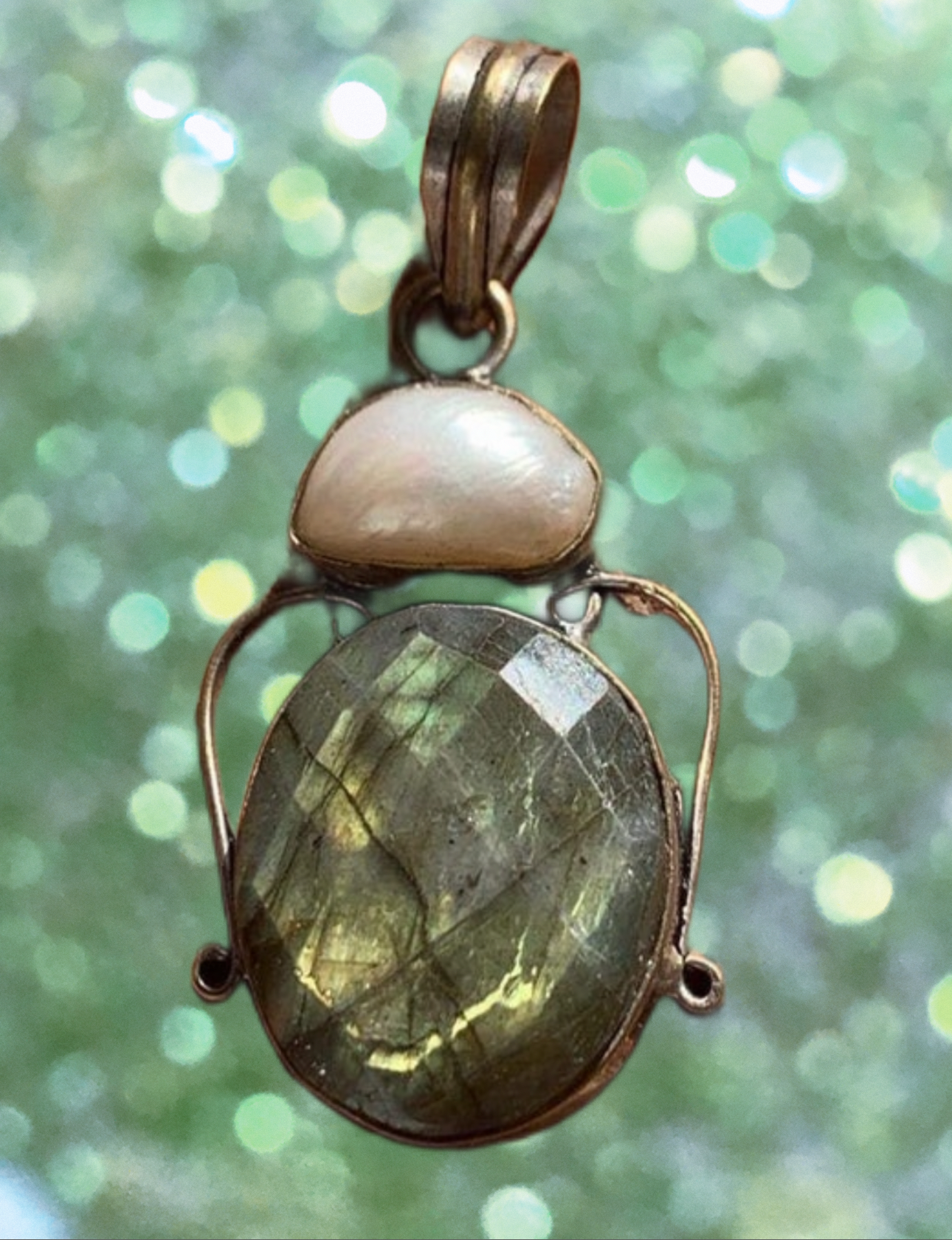 Labradorite Silver Pendant with Fresh Water Pearl