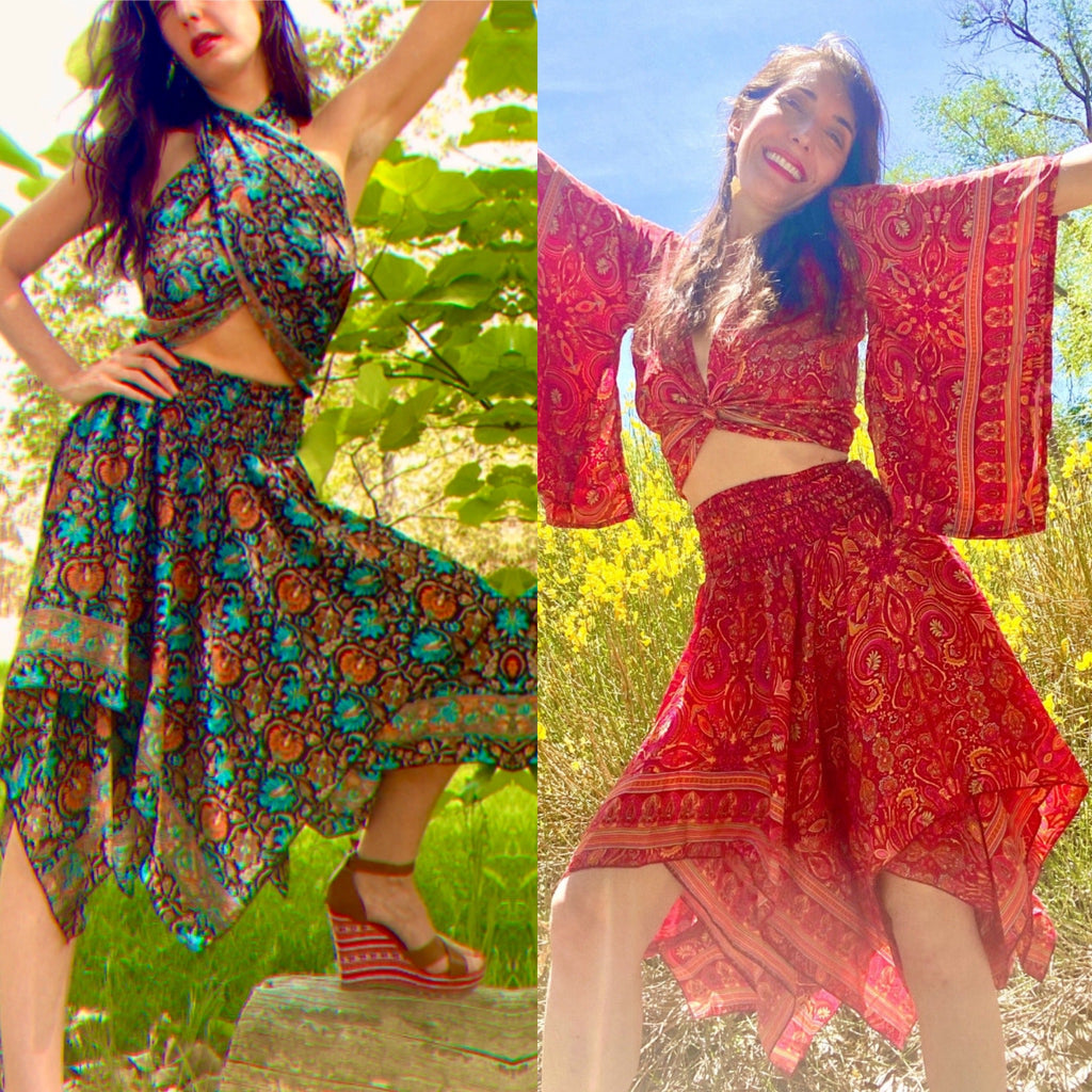 GYPSY SILK SKIRT, 2 Way Skirt/ Strapless Dress Size XS - 5x