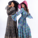 Magic Mandala Bell Sleeve Dress – 100% Pure Silk | Retro Boho Holiday Maxi Dress | Fits XS to XL