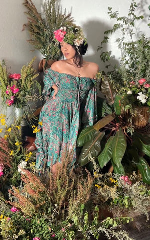 fleetwood maxi dress Stevie Dreams Dress – 70% Silk Two-Layer Maxi Dress | Fairytale, Blossom, Mandala Print | Fleetwood Mac Style
