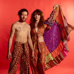 UNISEX WRAP PANTS SET Paisley 70s summer Eco 100% Silk Wrap Pants
