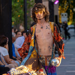 Disco Hippie 2 piece set, Patchwork 100% Silk Rainbow