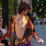Disco Hippie 2 piece set, Patchwork 100% Silk Rainbow