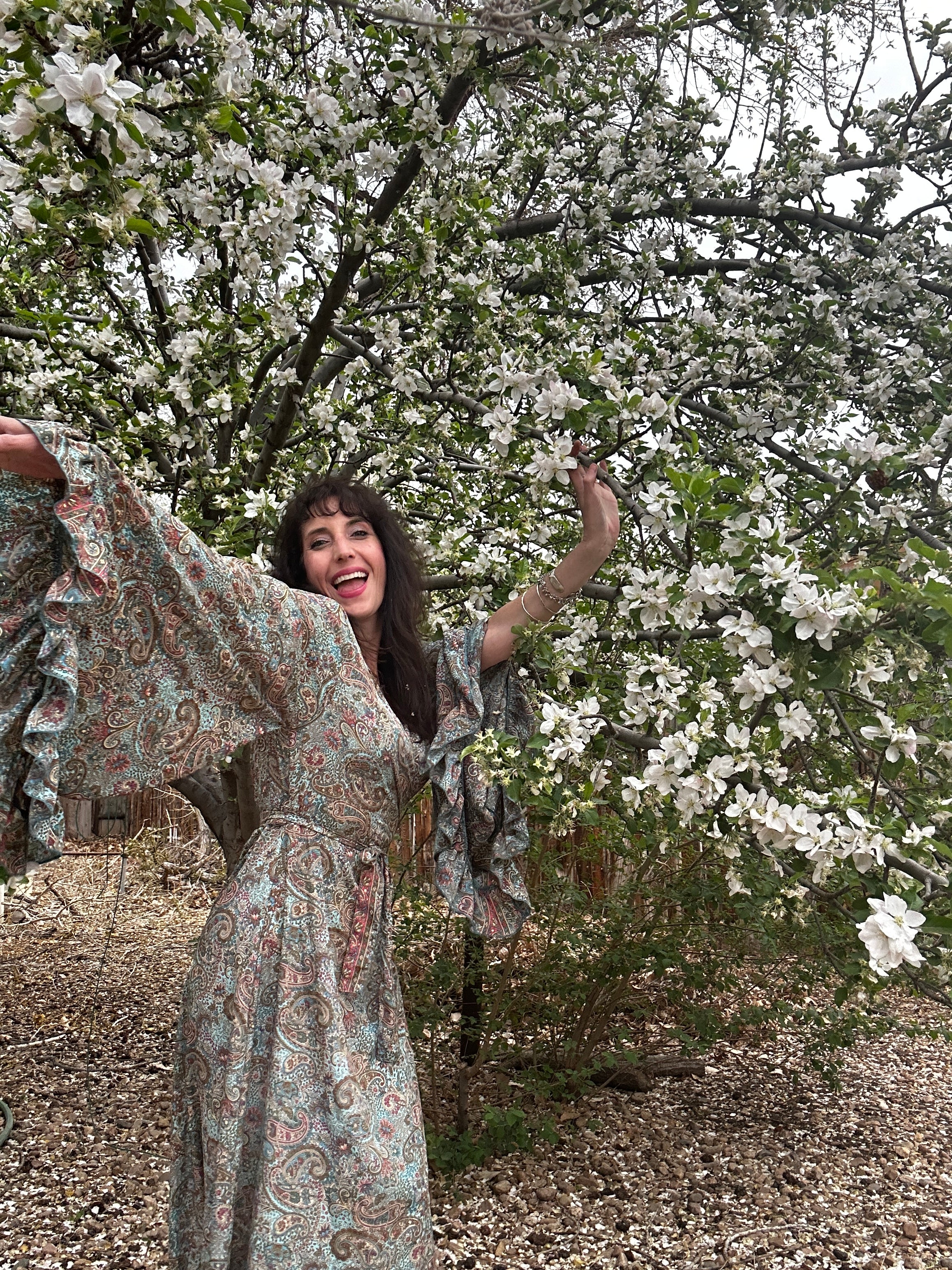 SILVER SPRINGS SUPER BELL SLEEVE WRAP DRESS,  Paisley Long Maxi, one size fits Xs to xl