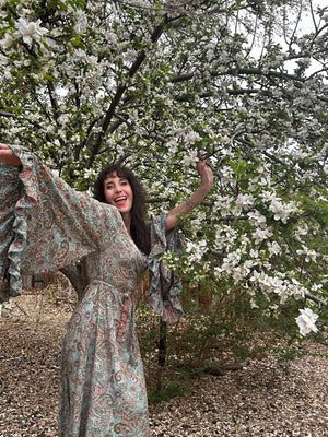 SILVER SPRINGS SUPER BELL SLEEVE WRAP DRESS, Paisley Long Maxi, one size fits Xs to xl Fairytale