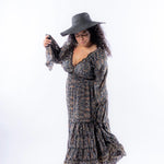 Magic Mandala Bell Sleeve Dress – 100% Pure Silk | Retro Boho Holiday Maxi Dress | Fits XS to XL