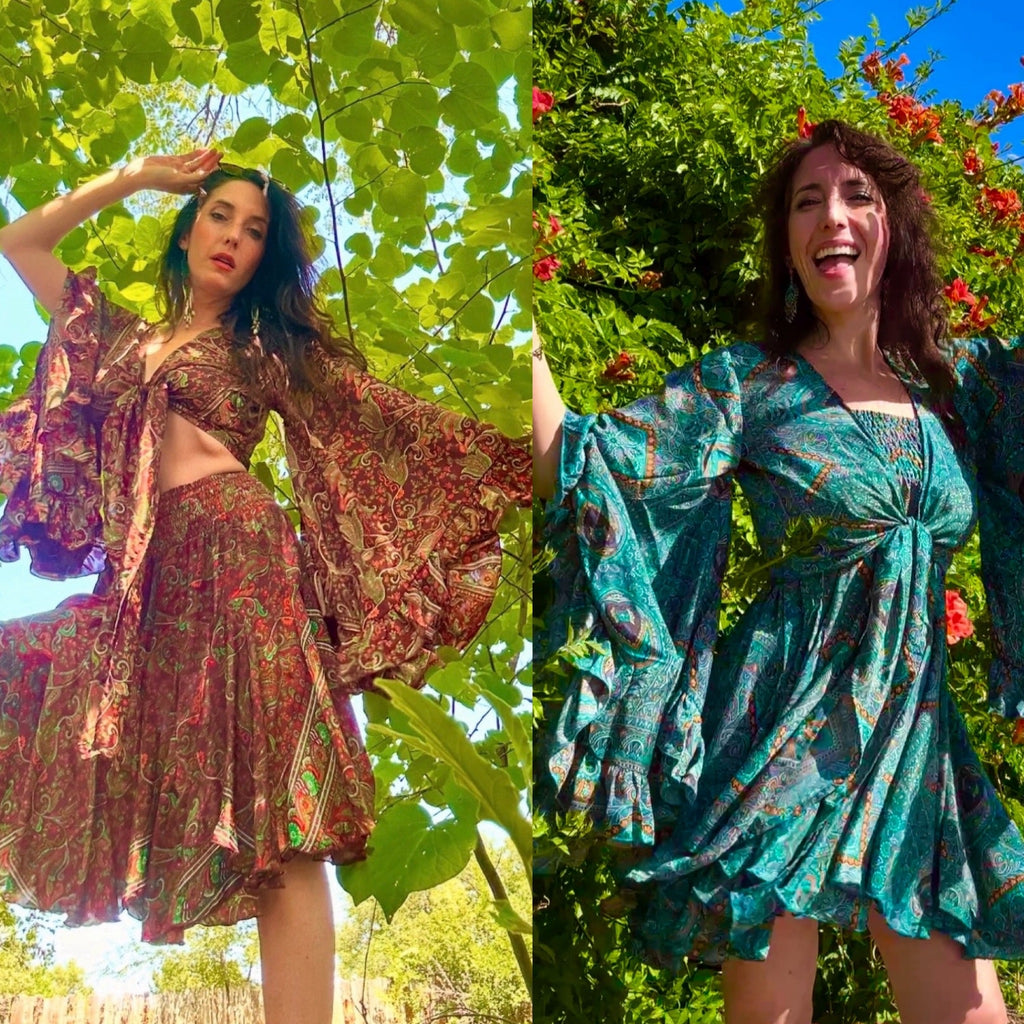 “Talk to me” SILK FAIRY DRESS Set,  Silk Rayon Full flowy Skirt short
