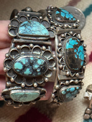 Turquoise Cuff Bracelet Native American Navajo Vintage Genuine Sterling Silver