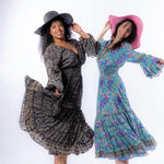 Magic Mandala Bell Sleeve Dress – 100% Pure Silk | Retro Boho Holiday Maxi Dress | Fits XS to XL