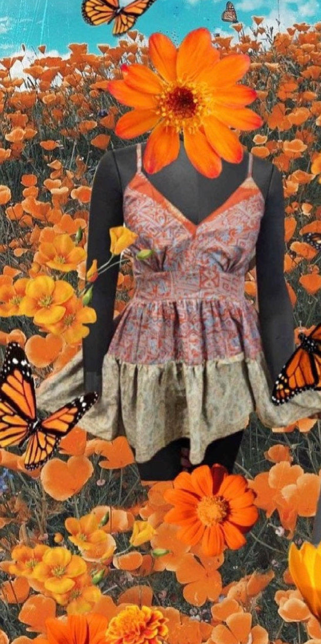 SILK MINI DRESS Vintage Prints One of a Kind