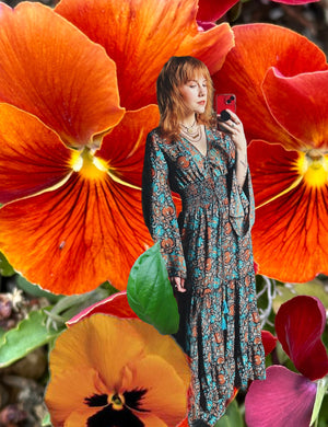 Sorceress Stevie Maxi Dress Long Sleeve Ruffle Tiered Boho Dress | Witchy Stevie Nicks-Inspired Gown | 70% Silk | Xs to 5X XL/1X / Black Groovy Sorceress Stevie Maxi Dress Long Sleeve Ruffle Tiered Boho Dress | Witchy Stevie Nicks-Inspired Gown | 70% Silk | Xs to 5X XL/1X / Black Groovy