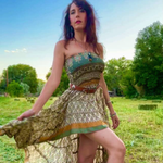 2 way DRESS/SKIRT SILK Eco Vintage waist xs/M Green