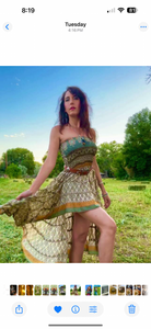 2 way DRESS/SKIRT SILK Eco Vintage waist xs/M Green