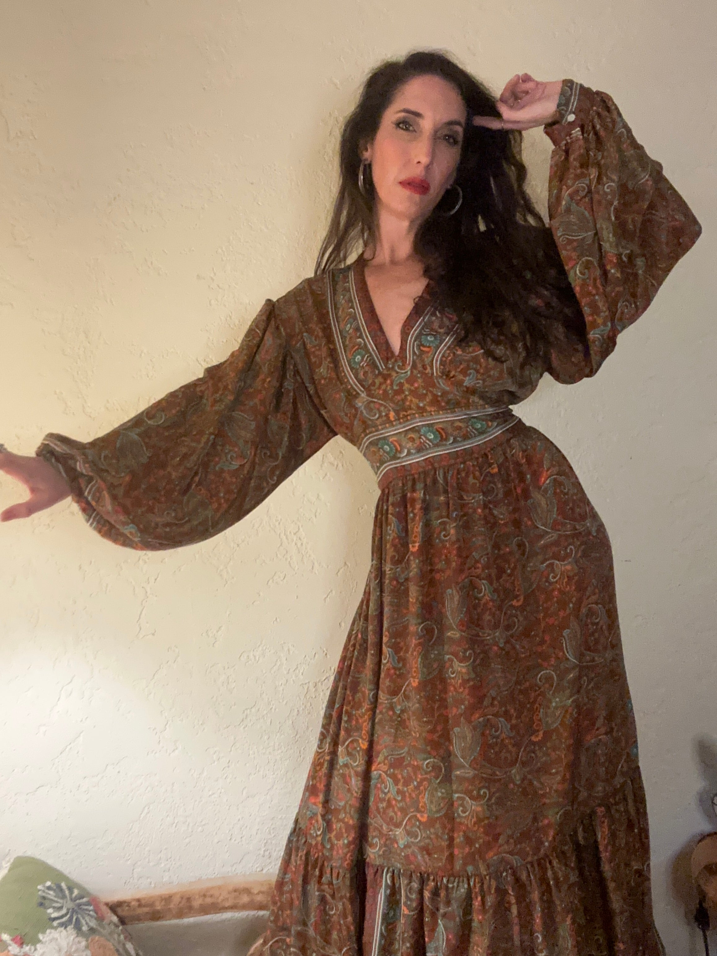70s boho dress Dolly Parton Jolene Dress – 70s Boho Iconic Maxi | Adjustable Waist