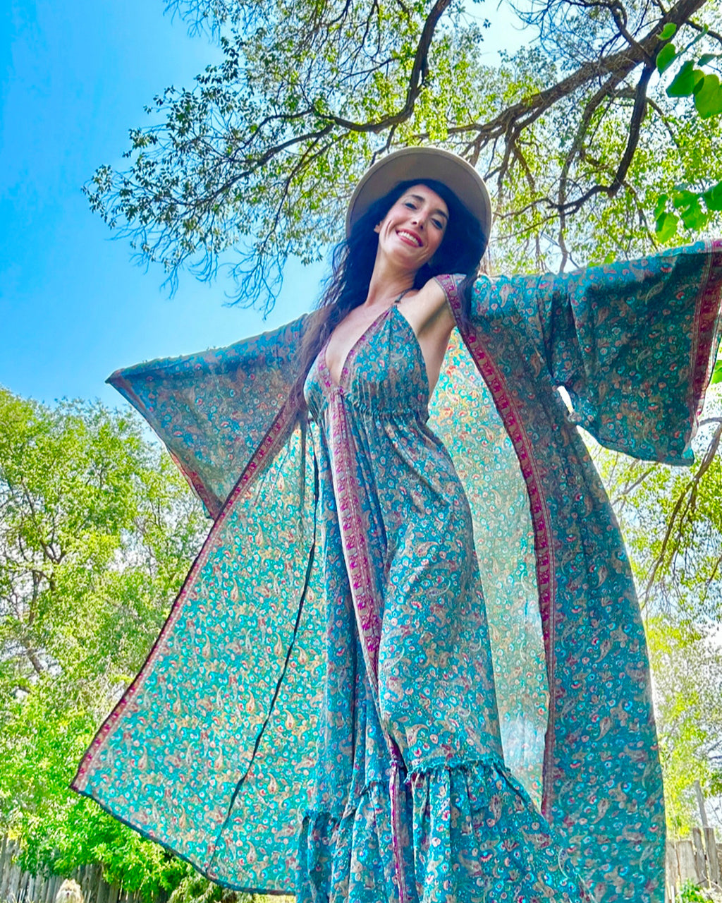 Landslide Silk Set, HALTER DRESS with Kimono, One Size Boho Maxi, fits Xs to xl