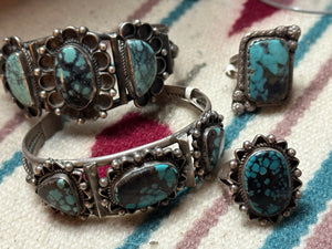 Turquoise Cuff Bracelet Native American Navajo Vintage Genuine Sterling Silver