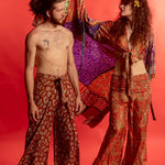 UNISEX WRAP PANTS SET Paisley 70s summer Eco 100% Silk Wrap Pants