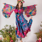 Day Dream Pink Watercolor SILK SLIP DRESS SET, fits 0-16, Super Bell, fits xs/xlarge, 70s