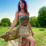 2 way DRESS/SKIRT SILK Eco Vintage waist xs/M Green