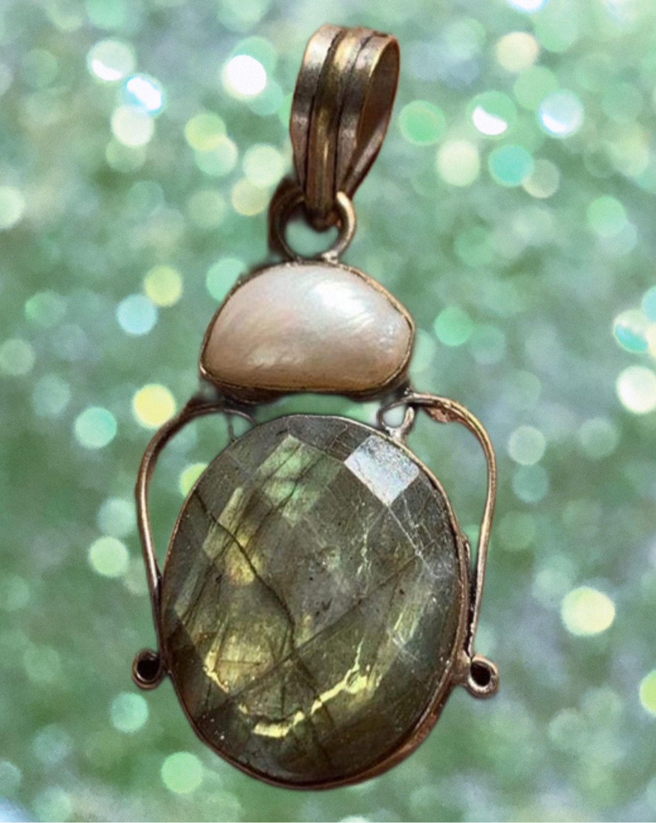 Labradorite Silver Pendant with Fresh Water Pearl