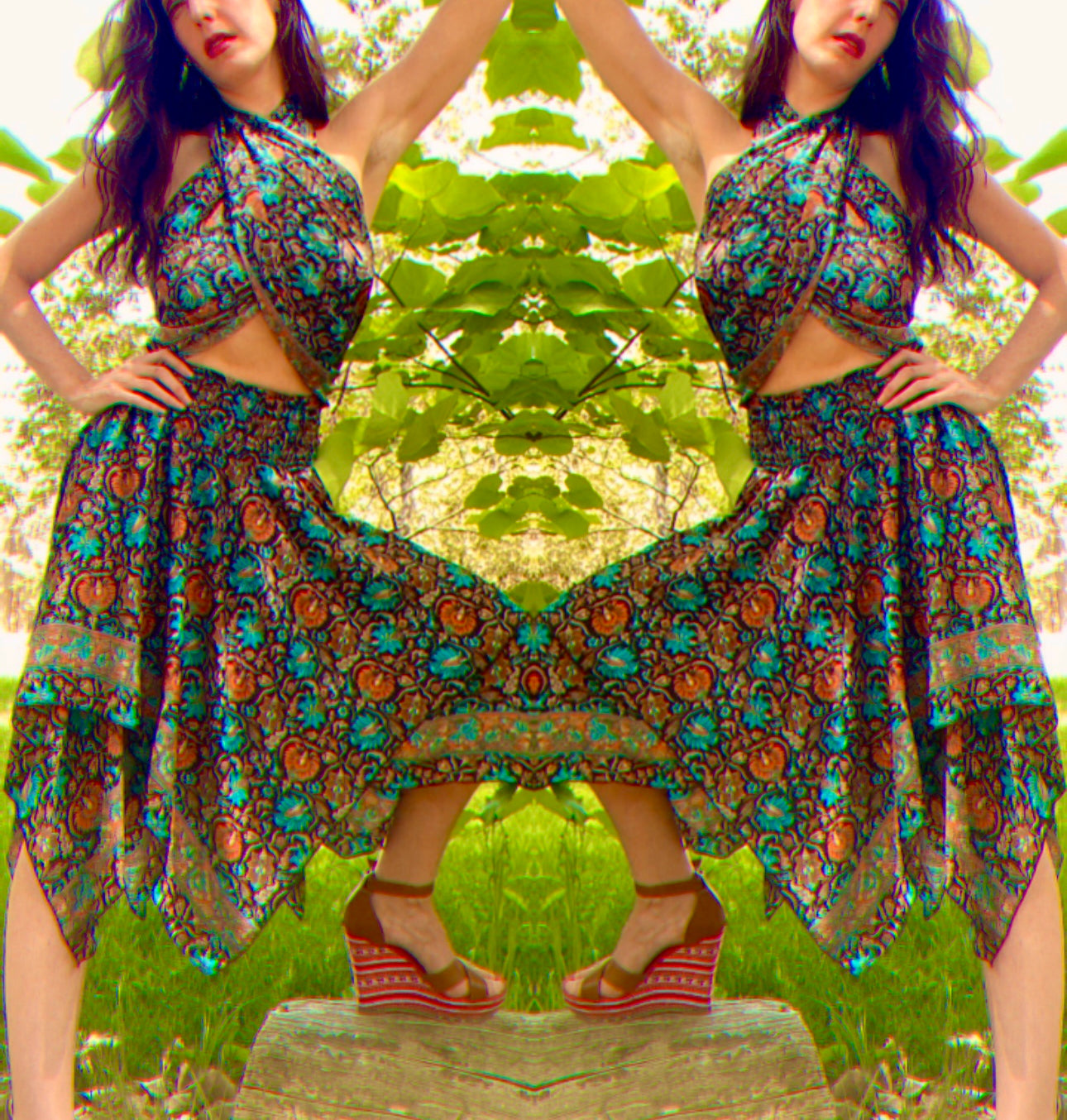 GYPSY SILK SKIRT, 2 Way Skirt/ Strapless Dress Size XS - 5x