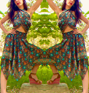 GYPSY SILK SKIRT, 2 Way Skirt/ Strapless Dress Size XS - 5x