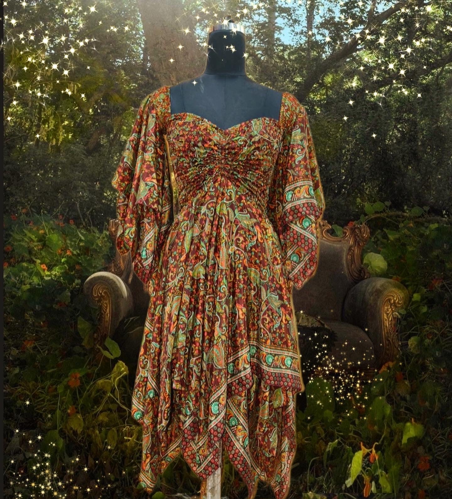 Stevie Nicks Dreams Dress, 70% Silk Two Layers, sizing XS to 5X, Ethereal Earth print