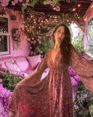 stevie nicks pink dress Stevie Nicks Silk Songbird Dress, 3 prints, one size fits xs/l Emerald Forest