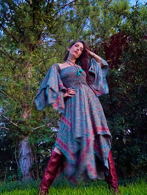 Stevie Nicks Dreams Dress, 70% Silk Two Layers, sizing XS to 5X, Enchanted Forest print