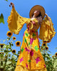 WRAP SKIRT Only Yellow Flower Child Crop Bell Sleeve Wrap Skirt All Silk One Size
