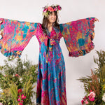 Day Dream Pink Watercolor SILK SLIP DRESS SET, fits 0-16, Super Bell, fits xs/xlarge, 70s