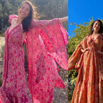 SILK HALTER DRESS SET,  Ruffle Dress Kimono Hippie Boho Chic: choose pink or orange