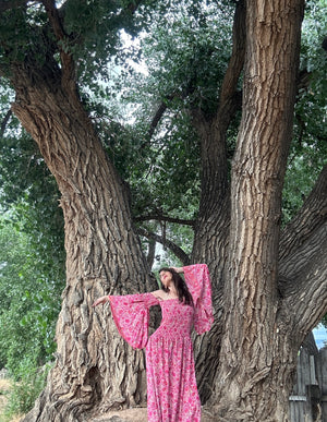Butterfly Bell Sleeve Maxi Dress Green | Double Side Slit Boho Fairy Dress | One Size XS to Large Pink Cherry Blossom Butterfly Bell Sleeve Maxi Dress Green | Double Side Slit Boho Fairy Dress | One Size XS to Large Pink Cherry Blossom