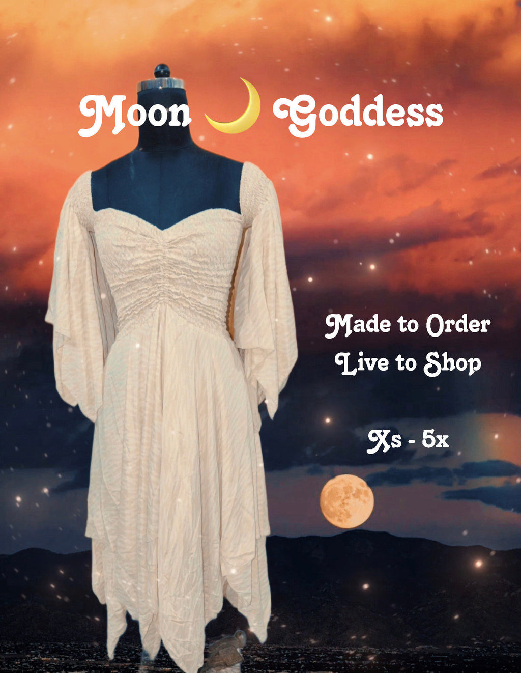 “MOON GODDESS” Stevie Nicks Dreams Dress, 70% Silk Two Layers, sizing XS to 5X