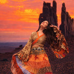 Southwest Sunset Silk Skirt SET, 2pc top with Maxi Skirt, one size