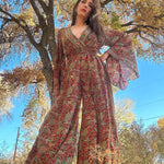 STEVIE STAND BACK Jumpsuit,  Ethereal Autumn Paisley Super Bell Sleeves , one size fits Xs to M