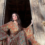 STEVIE STAND BACK Jumpsuit,  Ethereal Autumn Paisley Super Bell Sleeves , one size fits Xs to M