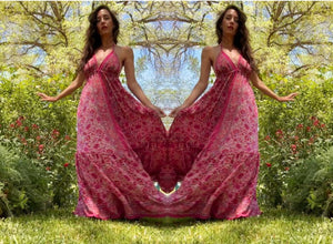 SILK DRESS Halter Pink Garden 70% Silk