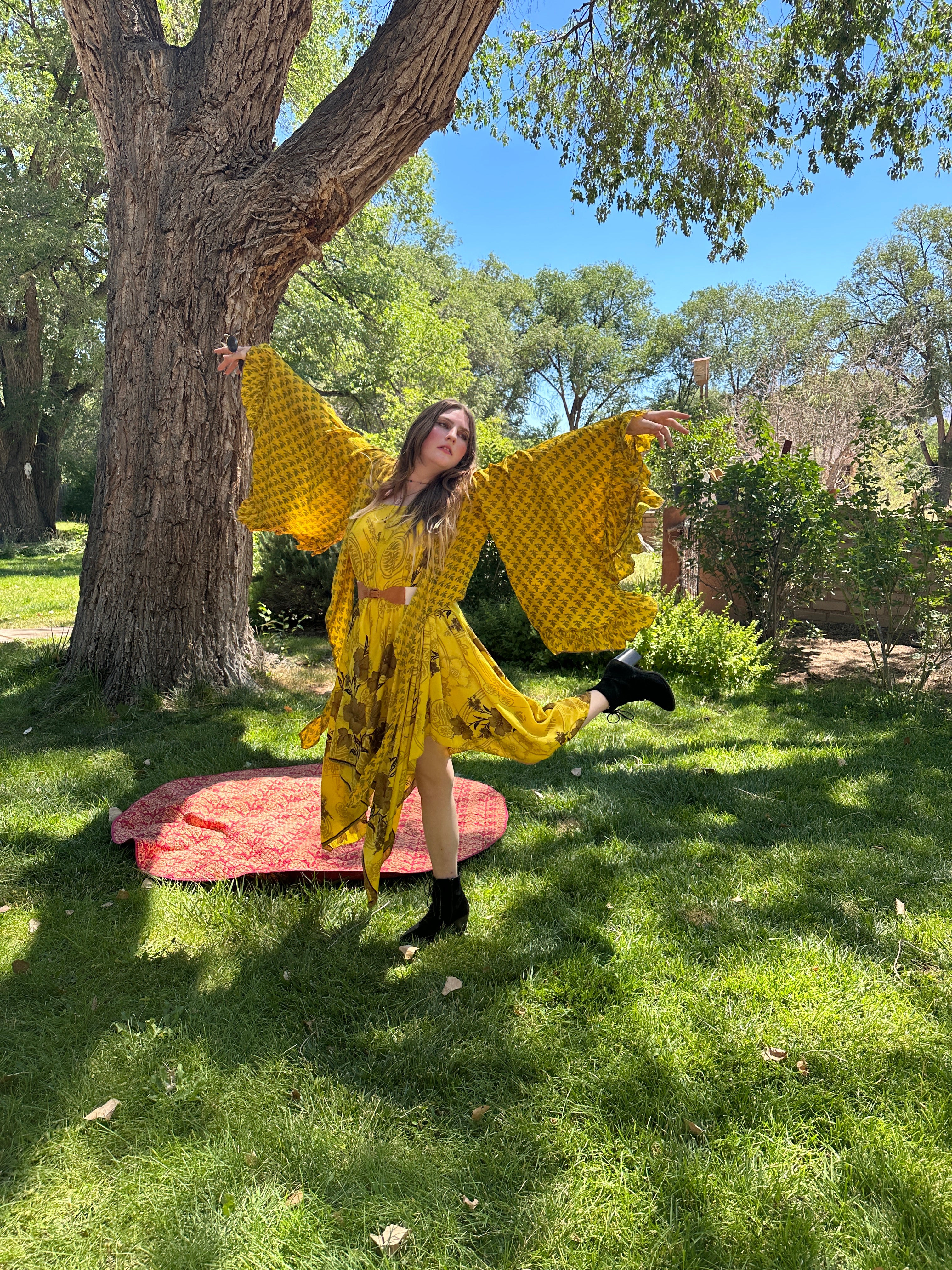 70s Yellow SILK SLIP DRESS SET, fits 0-16, Super Bell